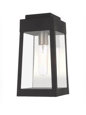 Livex Oslo Outdoor Wall Lantern 12” – Black Porch Light Clear Glass